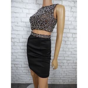 $279 Glamour Terani Couture Black Nude 2 Piece Rhinestone Short Dress 0 NEW